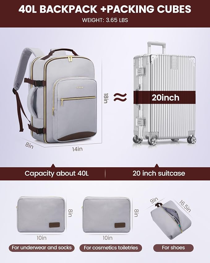 LOVEVOOK Travel Backpack for Women & Men 40L, Airline Approved Carry On - Image 5