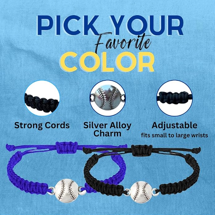 Sportybella - Baseball Bracelet, Baseball Jewelry, Adjustable Braided Baseball - Image 5