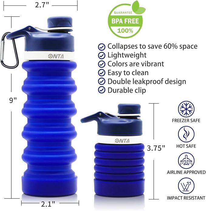 ONTA Collapsible BPA Free Silicone Water Bottle, 20oz - Image 6