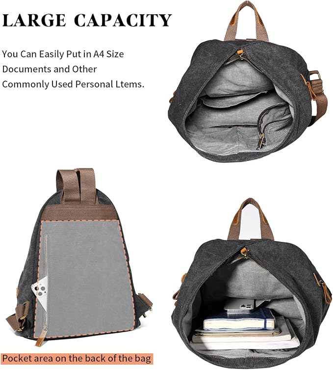 KL928 Canvas Vintage Backpack – Large Casual Daypack Outdoor Travel Rucksack - Image 4