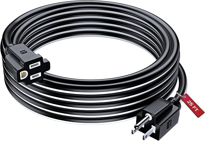 Maximm 25 Ft Black and White Extension Cord, Heavy Duty 3-Prong Outdoor Power by MaximmCable