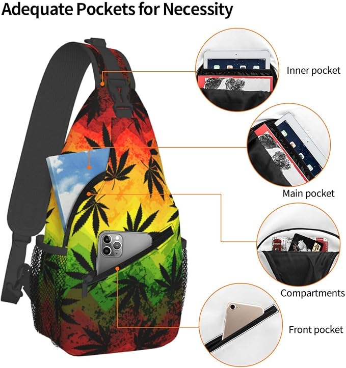 Marijuana Leaves Sling Bag For Women Men Fashion Print Backpack Crossbody - Image 4