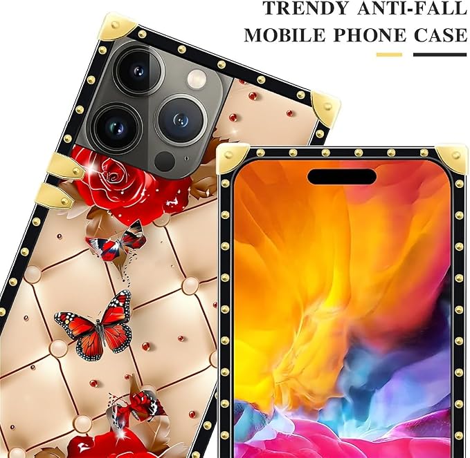 Compatible with iPhone 15 Pro Case, Shining Red Rose Butterfly Leather - Image 4