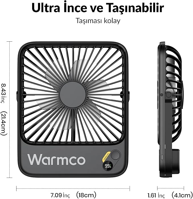 Warmco 10000mAh Portable Travel Fan 7-inch, Max 24H Runtime, Ultra-thin Quiet - Image 3
