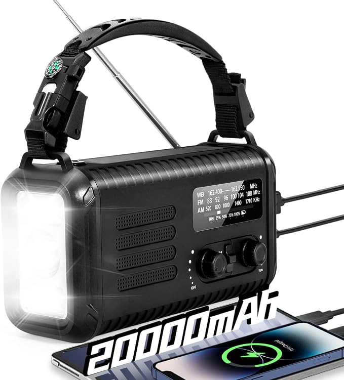 Emergency Crank Radio, 20000mAh / 74000mWh Solar Hand Crank Weather Radio by iRonsnowOfficial
