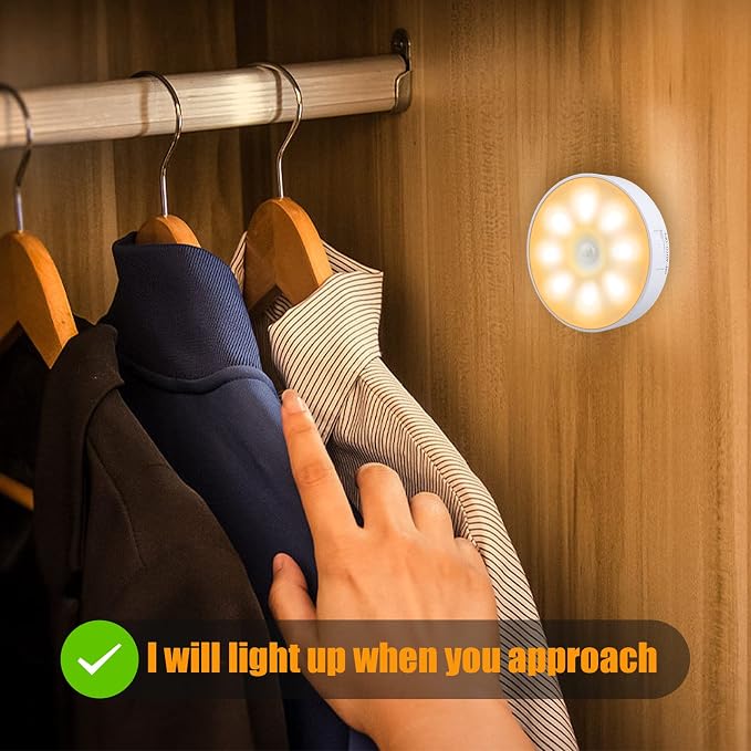 8 LEDs Motion Sensor Light Indoor, Night Light USB Rechargeable, 3 Light Modes - Image 7