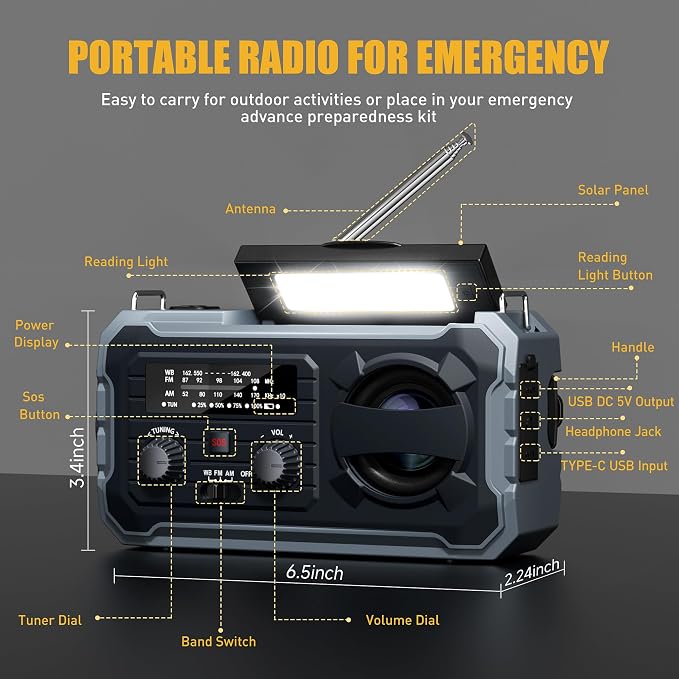 Hand Crank Emergency Radio, 10000mAh Weather Radio - Image 8