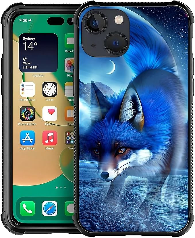for iPhone 13 Mini Case, Snowy Mountain Fox Lake Pattern Graphic Design Girl by FKBRCL4U