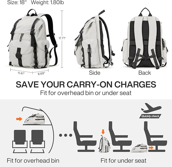 mixi Travel Backpack for Women Men, 18 Inch Carry On Laptop Backpack Flight - Image 5