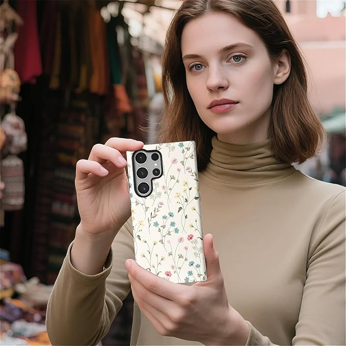 for Samsung Galaxy S24 Ultra Case, HL2 Beige Flower Branch Hybrid 2 Layer Hard - Image 5