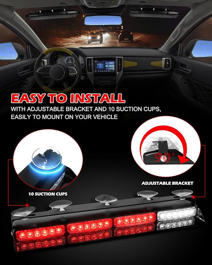 HLauto 604N Emergency Dash Strobe Lights: 2x16.8 inch Red Security Light w/Take - Image 5
