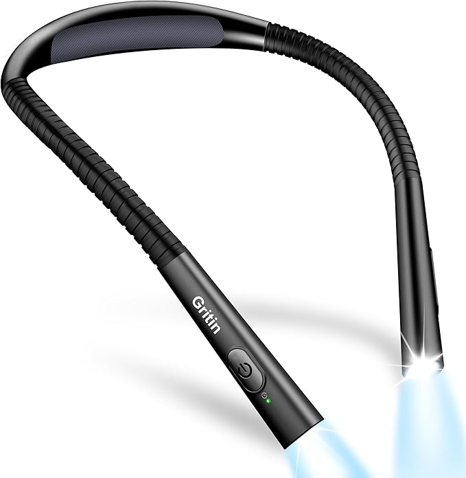 Gritin Book Light, Eye Caring 4-Color & 5-Brightness Neck Light Reading Light- by Gritin