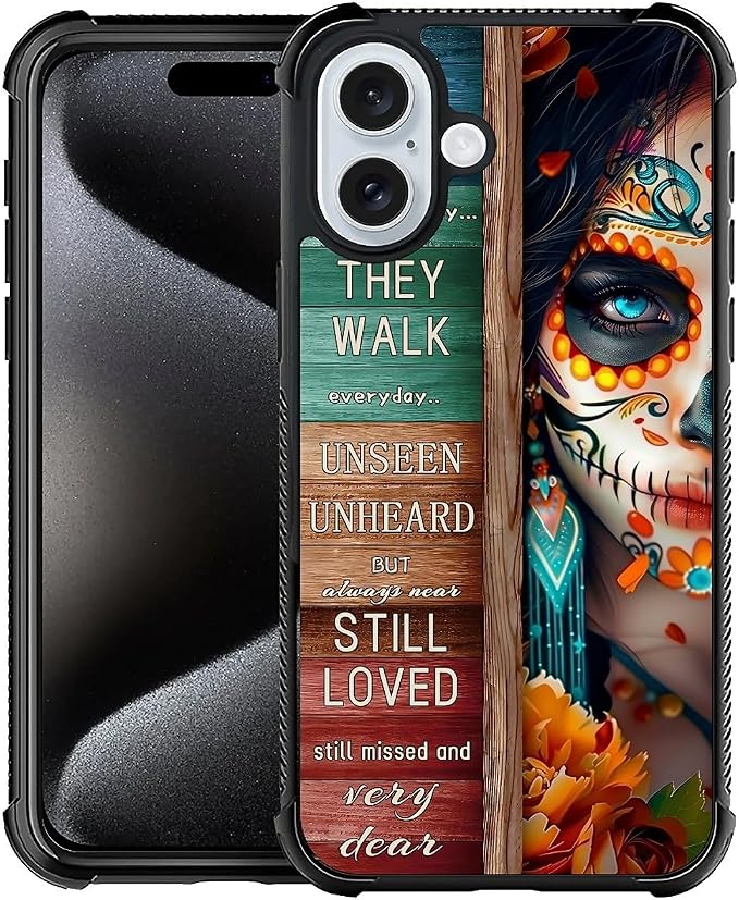 for iPhone 16 Case, Sugar Skull Day of Death Halloween Pattern Graphic Design by FKBRCL4U
