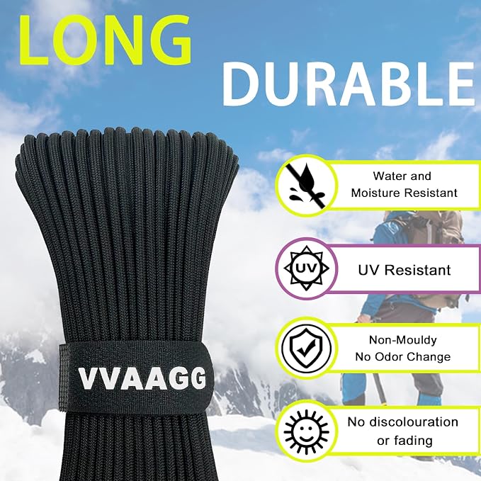 VVAAGG 1000 Paracord Rope 200FT Utility Parachute Cord 4mm 12 Strand Nylon Rope - Image 3
