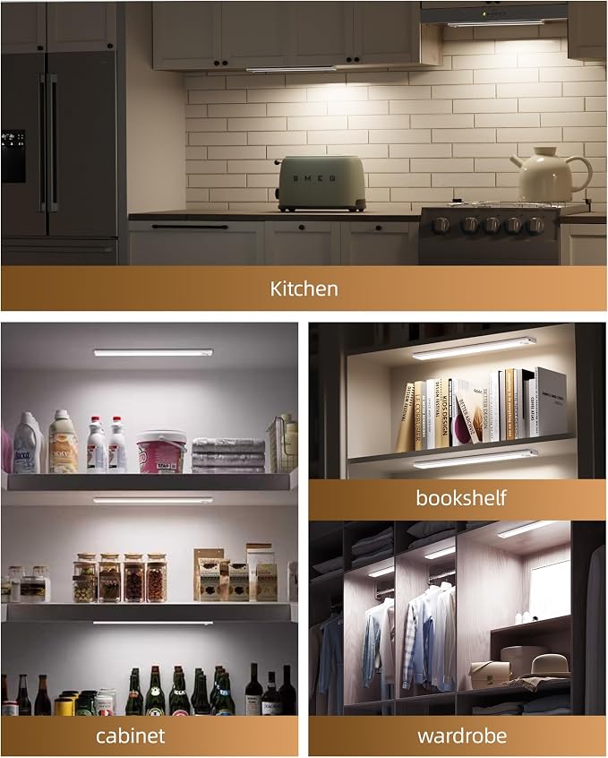 6Pack 12inch Under Cabinet Lighting, Rechargeable Motion Sensor Light Wireless - Image 9