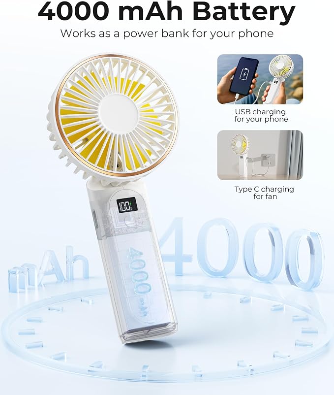 TUNISE Portable Handheld Fan, Portable Fan Rechargeable, 180° Adjustable - Image 4