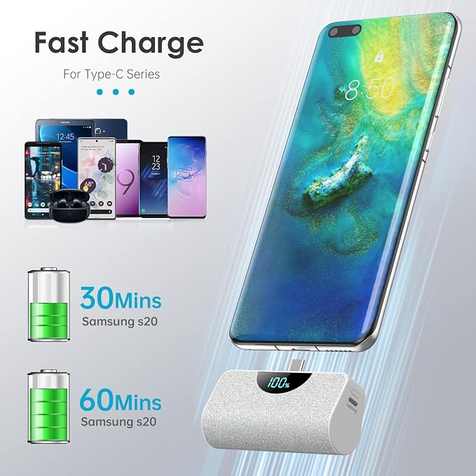Mini Portable Charger 5200mAh Power Bank, 3A PD USB C Cell Phone Portable Power - Image 2