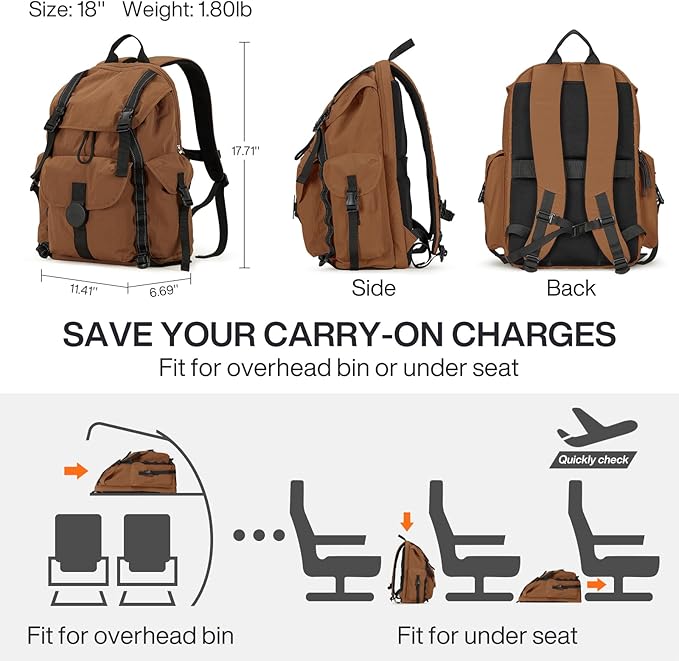 mixi Travel Backpack for Women Men, 18 Inch Carry On Laptop Backpack Flight - Image 5