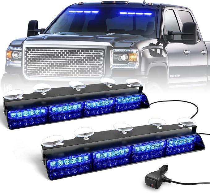 HLauto 6Z4J Emergency Dash Strobe Lights: 2x16.8 inch Blue Safety Lights by HLauto