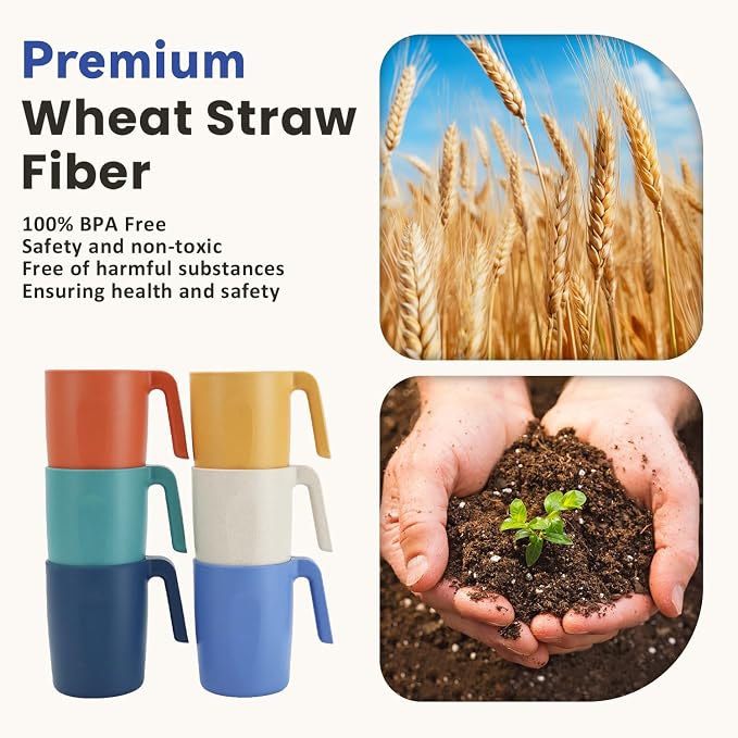Homienly Wheat Straw Coffee Mugs, Alternative to Plastic Coffee Cups, - Image 6
