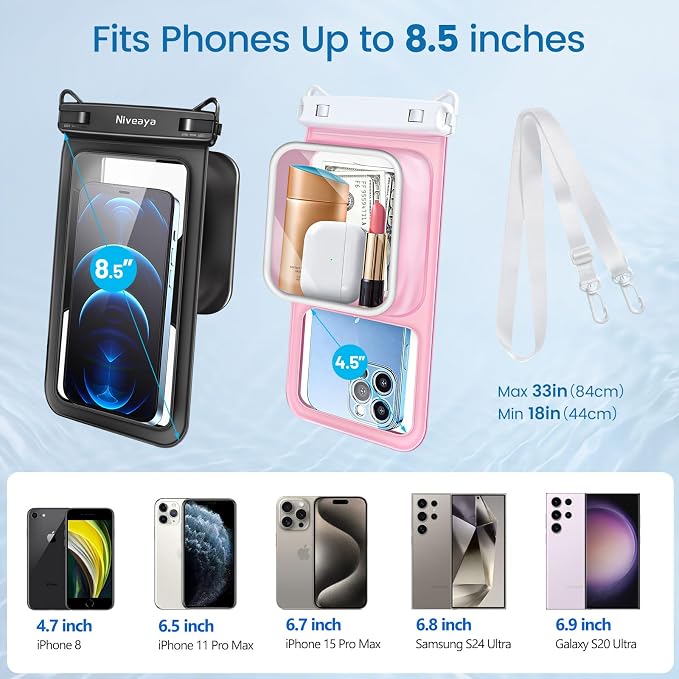 Niveaya [Floatable Floating Waterproof Phone Pouch 2 Pack-Up to 8.5", Large - Image 4