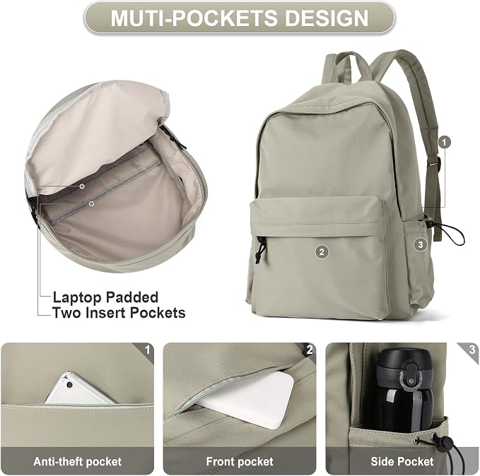 Purple School Backpack for Girls Water Resistant High School Book Bag Simple - Image 3