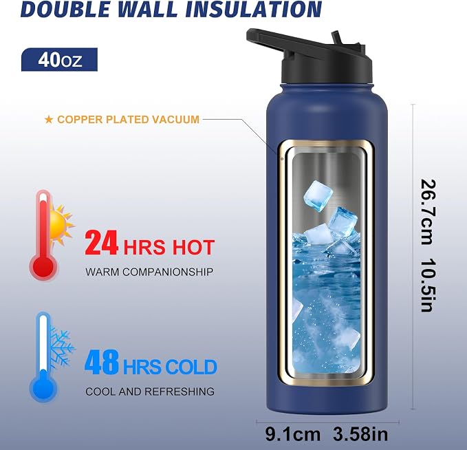 40oz Insulated Water Bottle, BPA Free&Leak Proof, Stainless Steel Water Flask - Image 2