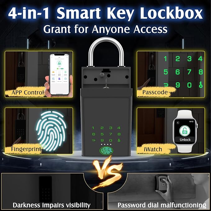 Smart Key Lock Box with Code, Dhiedas Large Fingerprint Lock Box with APP - Image 3