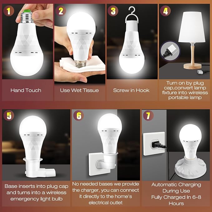 Emergency Rechargeable Light Bulbs, Battery Powered LED Light Bulb Daylight E26 - Image 3