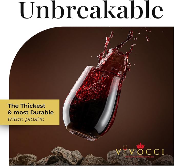 Vivocci Unbreakable Plastic Stemless Wine Glasses 20 oz | 100% Tritan Heavy - Image 2