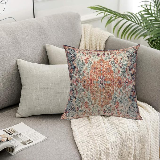 TKS MITLAN Carpet Bathmat and Rug Boho Style Pillow Covers 18x18 Inch Ethnic - Image 5