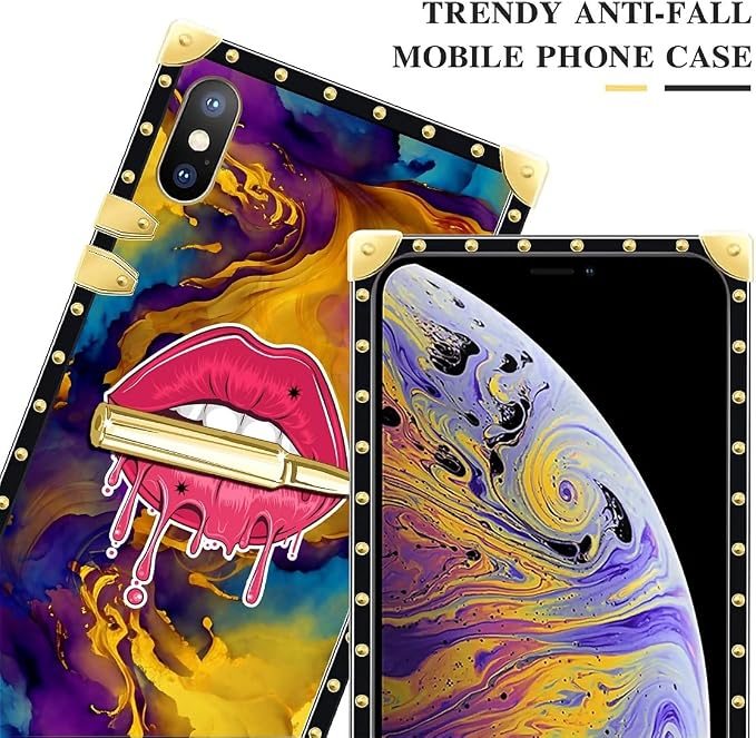 Compatible with iPhone Xs Max Case, Cool Corlorful Lip Marble Luxury Golden - Image 4