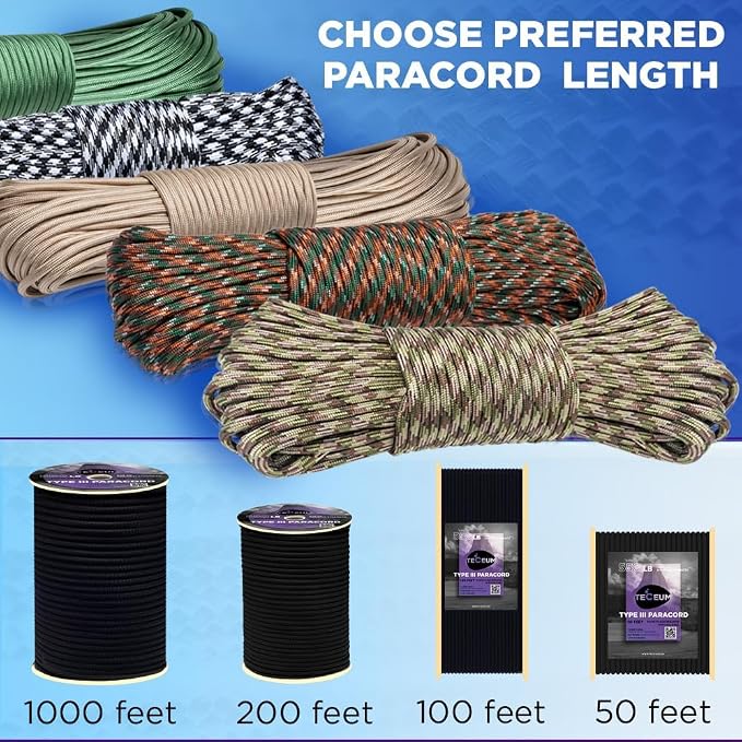 TECEUM Reflective Paracord Rope 1000 – 1000ft/200ft/100ft/50ft – 40+ Colors – - Image 7