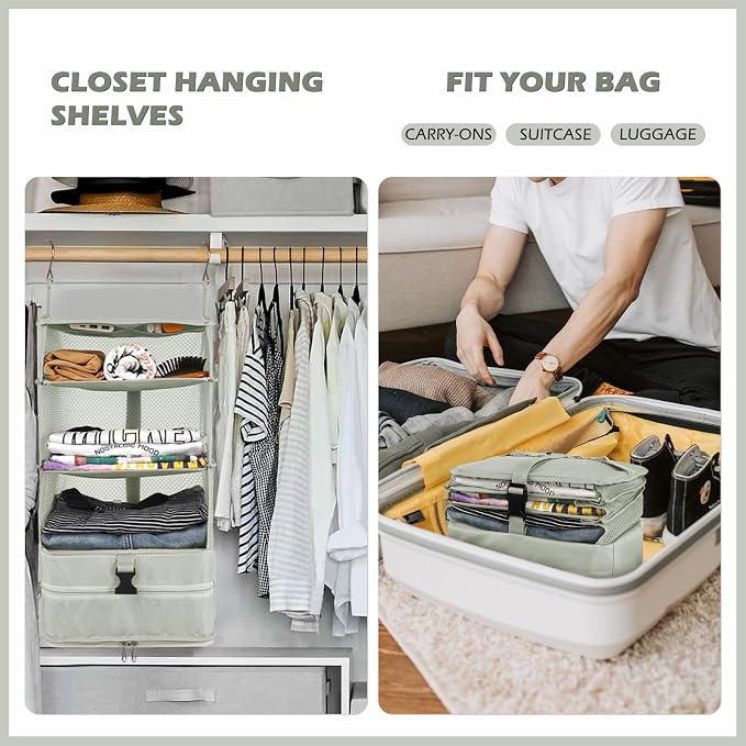 Surblue Hanging Closet Storage Bag Collapsible 3-Shelf Washable Oxford Fabric - Image 3