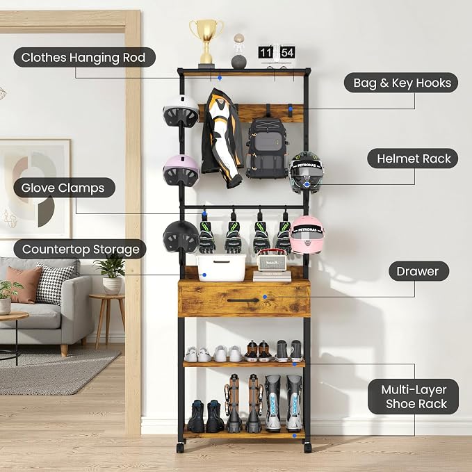 Kikihouse Freestanding Floor Mounted Helmet & Gear Storage Rack, Adjustable - Image 4