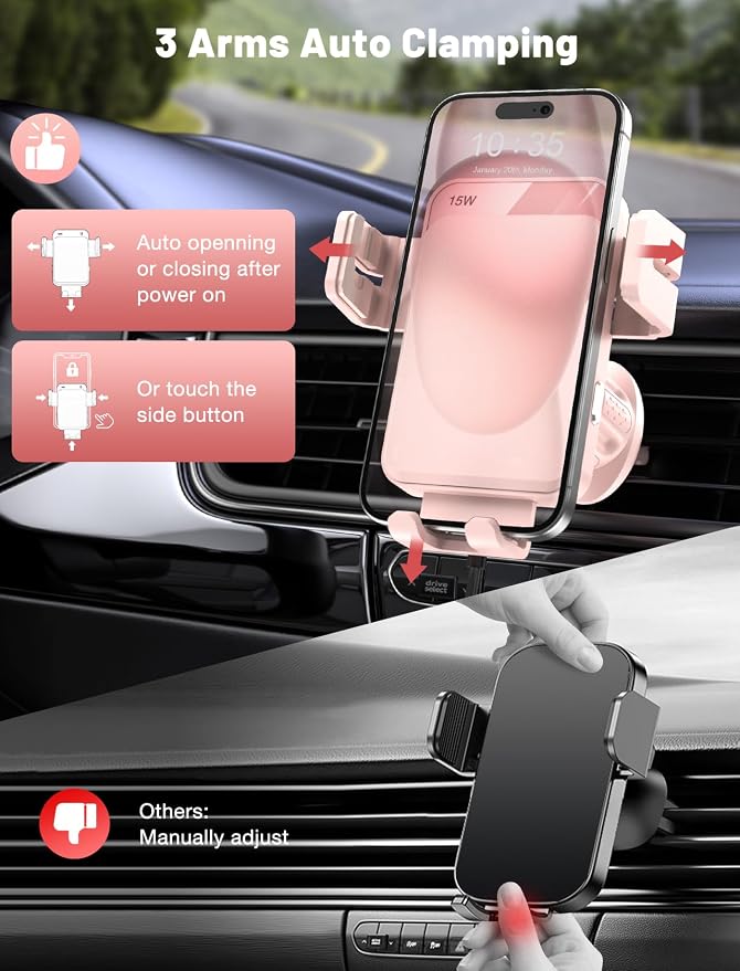 Wireless Car Charger, MOKPR Auto-Clamping Car Mount 15W/10W/7.5W Fast Charging - Image 5