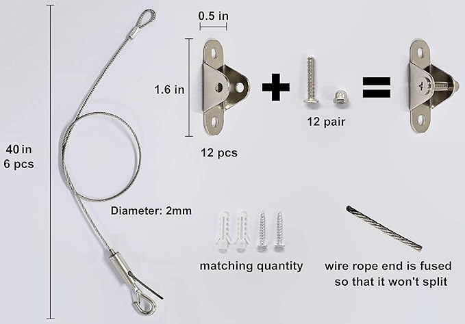 6 Sets Adjustable Hanging Wire Kit, Stainless Steel Multipurpose Suspension - Image 2