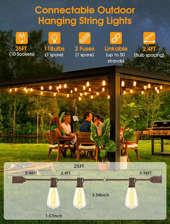 Larkvue 25FT Outdoor String Lights, Patio Lights - Image 2