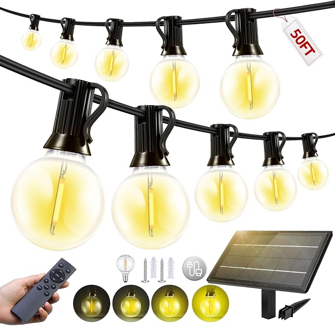 50FT Solar Lights Outdoor Waterproof: G40 15M Shatterproof Bulbs Patio Lights by Unknown