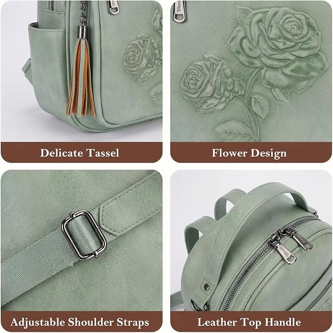Mini Backpack Purse for Women, Embossed Vegan Leather Small Backpack Fashion - Image 6