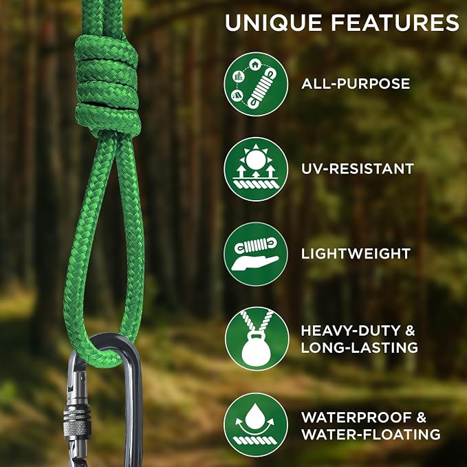TECEUM Rope – 90 Feet x 1/4 Inch – Green – Strong All-Purpose Utility Rope – - Image 4