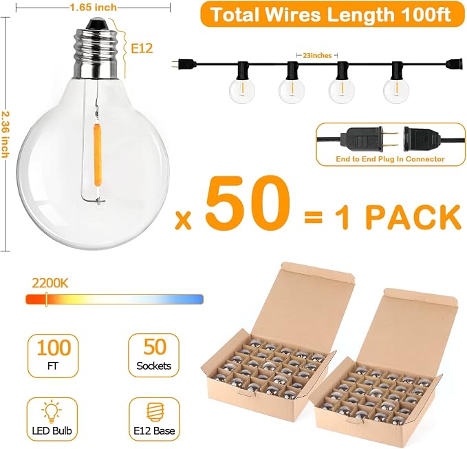 VerRon 100FT LED G40 Globe String Lights, Waterproof Shatterproof Outdoor Patio - Image 7