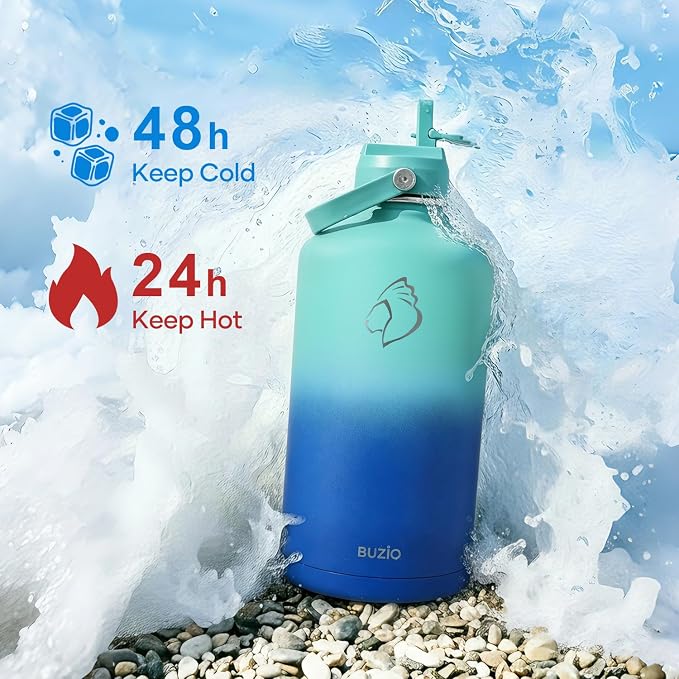 BUZIO 1 Gallon Water Jug with Straw Lid, 128oz Water Bottle Stainless Steel - Image 2