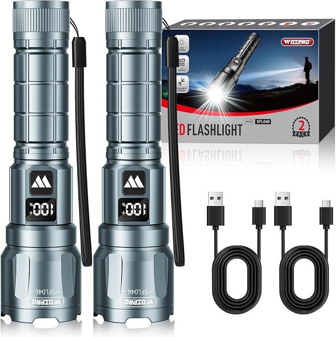 WdtPro LED Rechargeable Flashlight 2 Pack, Super Bright Zoomable 6000 Lumens - Image 8