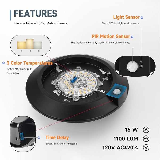 ECOELER Motion Sensor Ceiling Light, 3CCT Selectable Motion Detector Disk Lights - Image 3