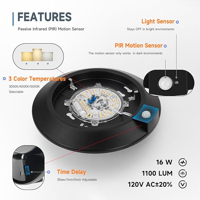 ECOELER 6Inch Motion Sensor LED Ceiling Light - Image 3