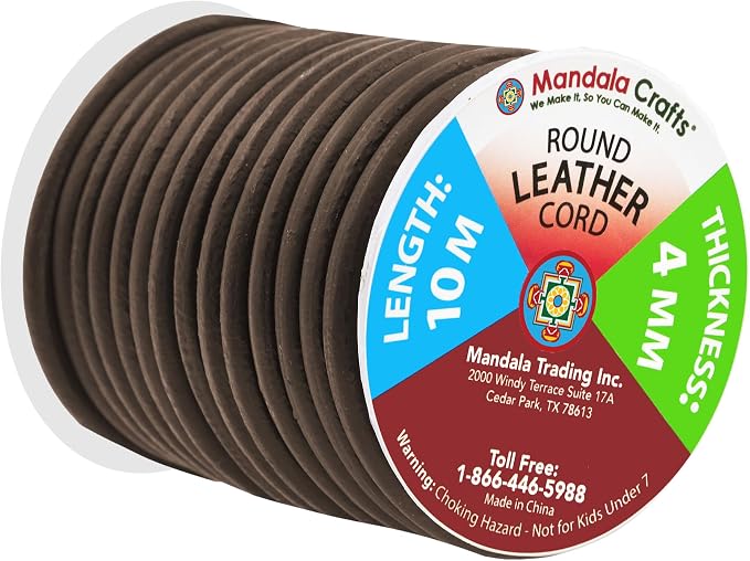 Mandala Crafts Round Genuine Dark Brown Leather Cord by MandalaCrafts