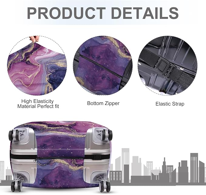ANNA QUEEN Purple Marble Luggage Cover, Elegant Abstract Art Suitcase Protector - Image 4