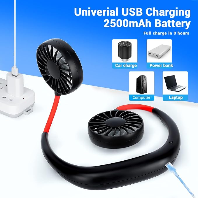 Portable Neck Fan Rechargeable Personal HandFree Fan Mini USB Wearable Neckband - Image 4