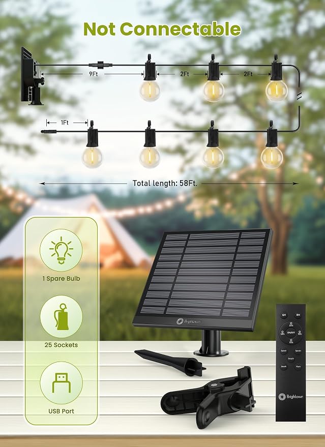 Brightown 58FT Solar String Lights Outdoor - Image 7